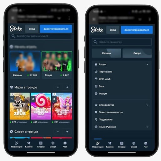 Мобильная версия Stake Casino